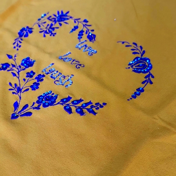 Woman embroidered T-shirt with rhinestones "Live-Love-Laugh" - Picture 2 of 9